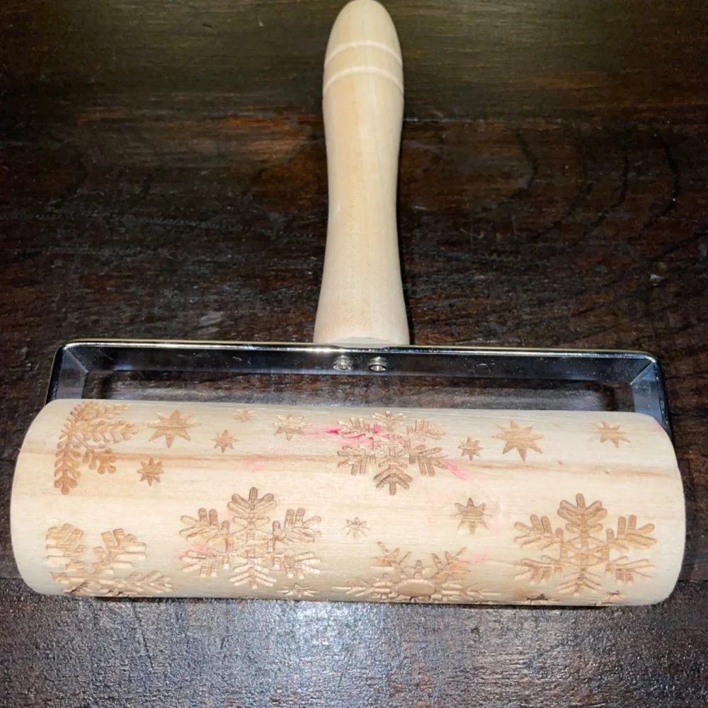 Christmas Bundle 2burned Wooden Spoons‎ & 1 Cookie Dough Snowflake Rolling Pin
